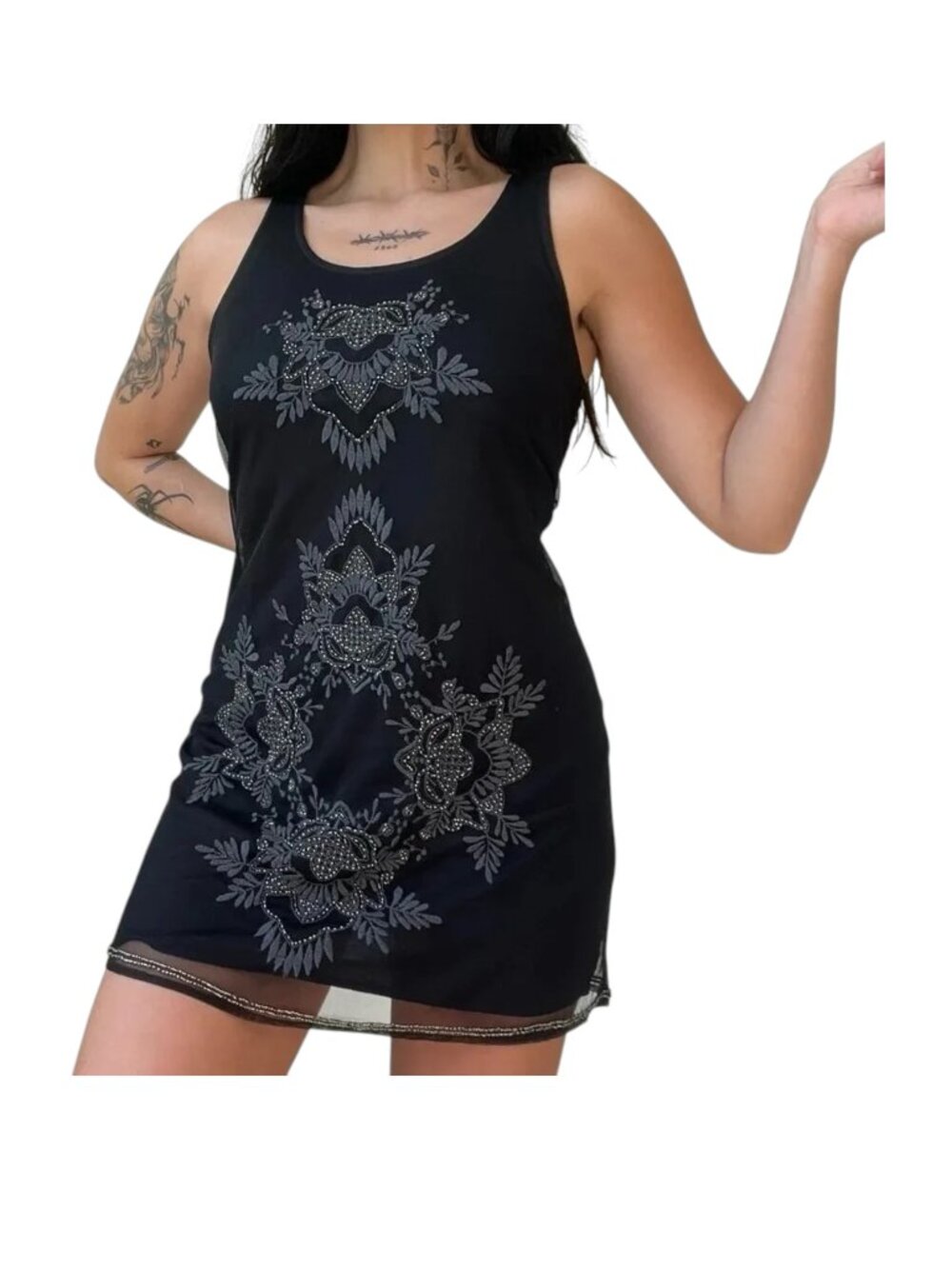 ABERCROMBIE & FITCH Black Sleeveless Embroidered Beaded Mini Dress - Size Small